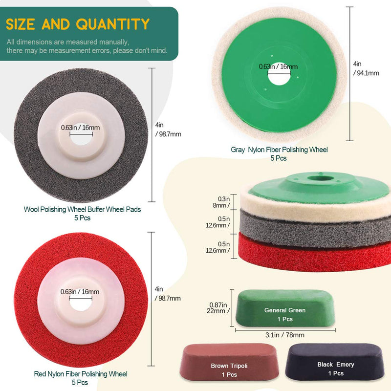 Keadic 18Pcs 4 Inch Wool Felt Polishing Wheel Disc Kit Includes Wool Felt Disc Wheel Pad and Buffing Polishing Compounds, Wool Polishing Wheel Buffer Pads Wool Polishing Disc for Marble 18Pcs Polishing & Sanding Wheel Disc Kit