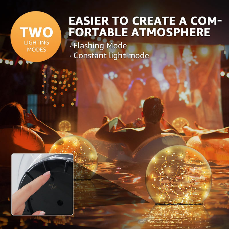 2-Pack 7.4x7.3 Solar Floating Pool Lights Ball Outdoor Water-Resistant IP66 Solar-Powered That Float Candles Flickering Lights for Swimming Pool Decor Pond Garden Party 2Pcs B