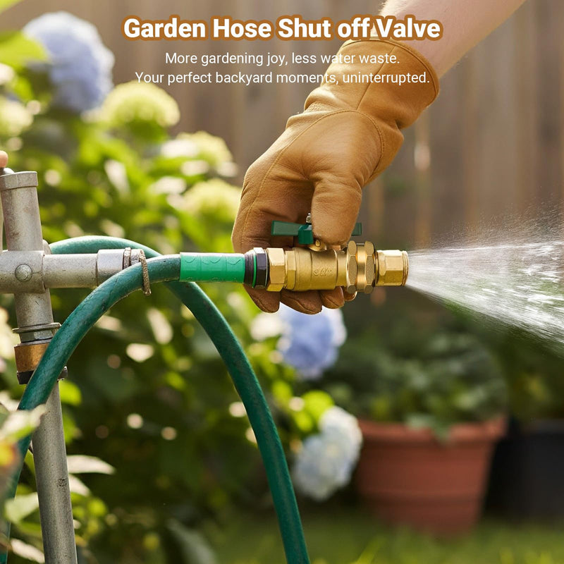 Garden Hose Shut off Valve Full Flow: Brass Water Shut off Valve - 3/4" GHT High Flow Hose Ball Valve Adapter Coupling - Heavy Duty Lawn Hose-End Flow Control Valve
