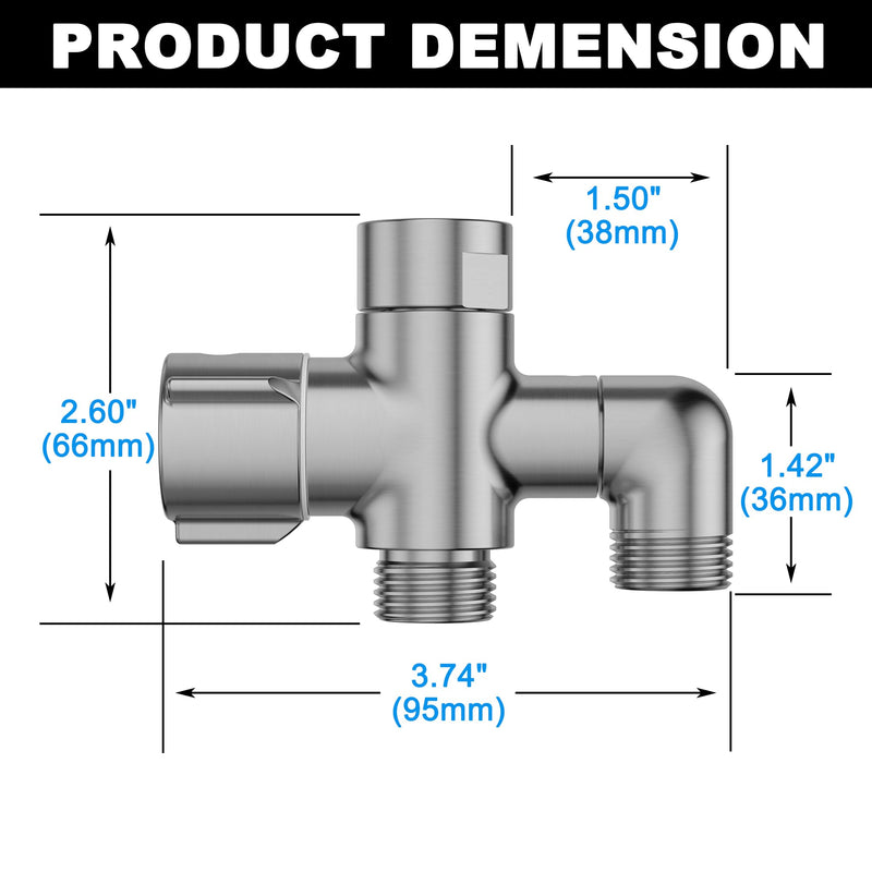 3-Way Shower Diverter Valve, 1 Inlet for 2 Outlets - Solid Metal Divider Allows Switching Between Fixed & Handheld Showerheads, G1/2 Universal Fit, (Brushed Nickel) Brushed Nickel