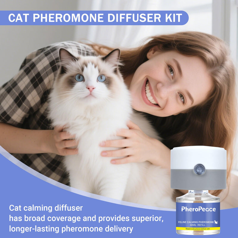 Cat Calming Diffuser Kit (1 Diffuser + 1 Refill, 48ml) – 30 Day Supply – Cat Pheromones Calming Diffuser for Multi-Cat Conflict, Urine Marking & Scratching