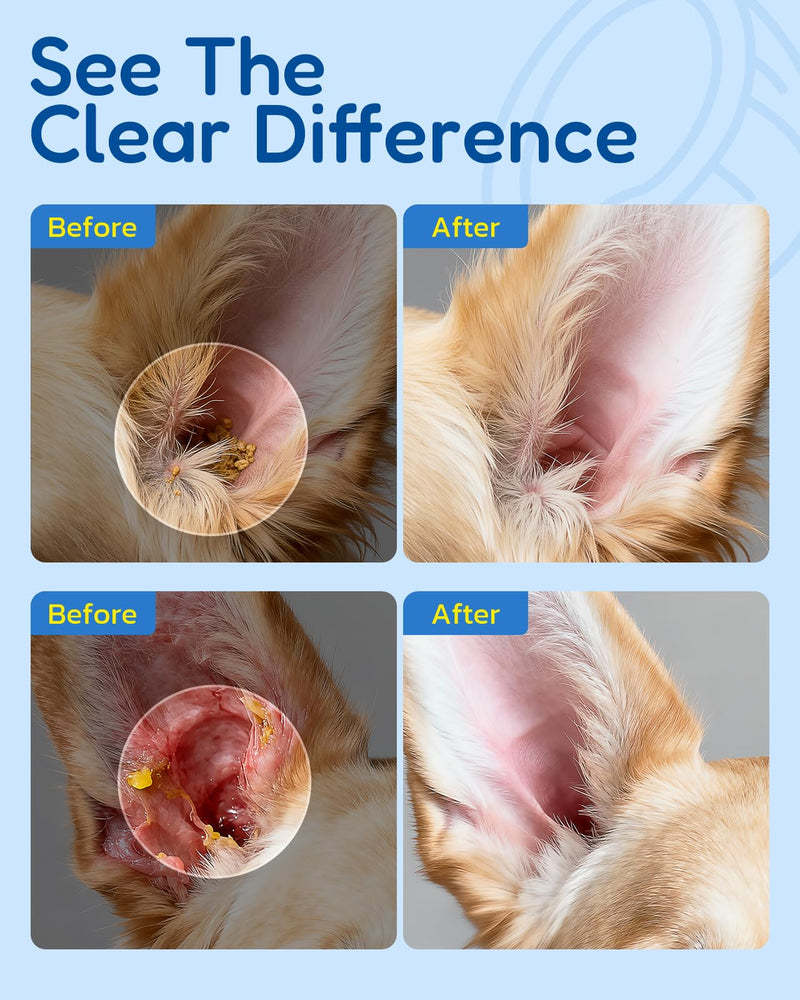 Dog Ear Cleaner - Pet Ear Wash, Flush and Drop Cleaner Solution for Cat & Dog Infection and Itch Relief, Gently Removes Debris, Wax Buildup, Odor - 1.69 fl oz White & Blue-1.69Oz 1.69 Oz (Travel Size)