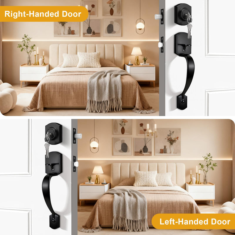 Probrico Matte Black Front Door Handleset, Exterior Door Lock Set with Deadbolt Single Cylinder Front Door Knob and Deadbolt Set, 1 Set