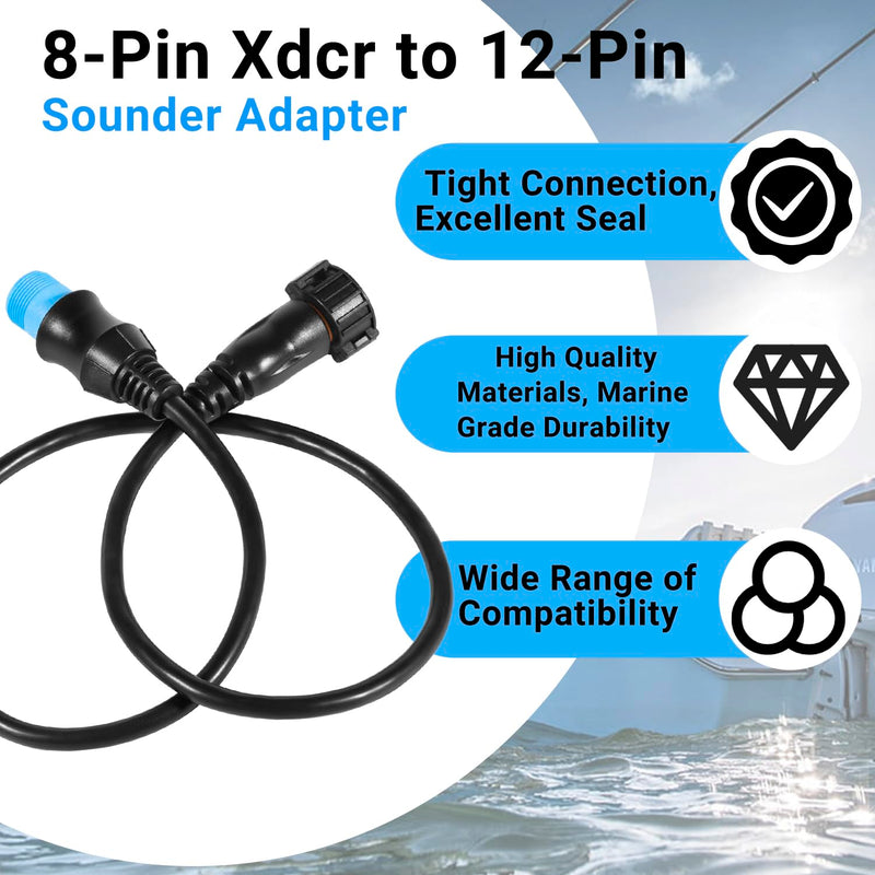 010-12122-10 Adapter Compatible with Connecting 8-Pin Transducers with XID to 12-Pin Sonar Marine Devices, Replace for Part Number 010-12122-10