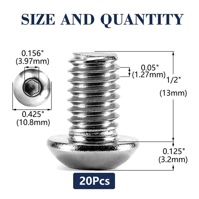 1/4-20 x 1/2" Button Head Socket Cap Bolts Screws, 20Pcs 304 Stainless Steel 18-8, Allen Hex Drive, Bright Finish by SG TZH(with Hex Spanner) 20 1/4-20 x 1/2"