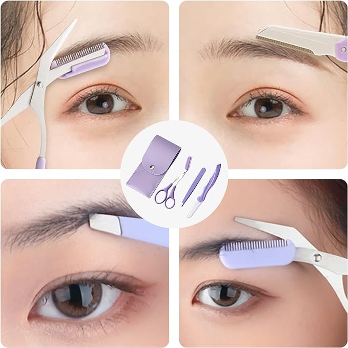 nalaina Eyebrow Set, Eyebrow Shaving (3 Piece Set), Eyebrow Kit, Eyebrow Scissors, Eyebrow Cutter, Eyebrow Scissors, Comb, Tweezers, Eyebrow Makeup Tool, Stainless Steel, Storage Bag Included, - NewNest Australia