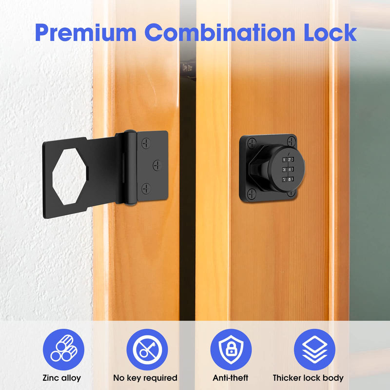 Mechanical Password Rotary Hasp Locks, Cabinet Locks with Combination, Door Security Latch for Small Barn Doors, Cabinets, Gate, Bathroom, Outdoor, Closet, Fence (2 Packs Black) 2 Packs Black