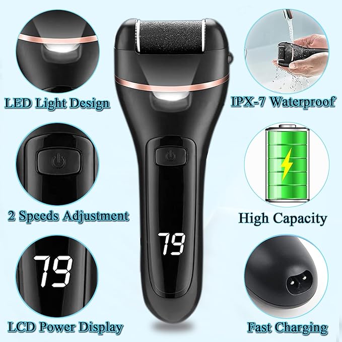Foot Callus Remover 13 in 1 Professional Pedicure Tools Foot Care Kit Foot Scrubber Electric Foot Rasp Pedi for Hard, Cracked, Dry and Dead Skin 3 Rollers 2 Speed Battery Display - NewNest Australia