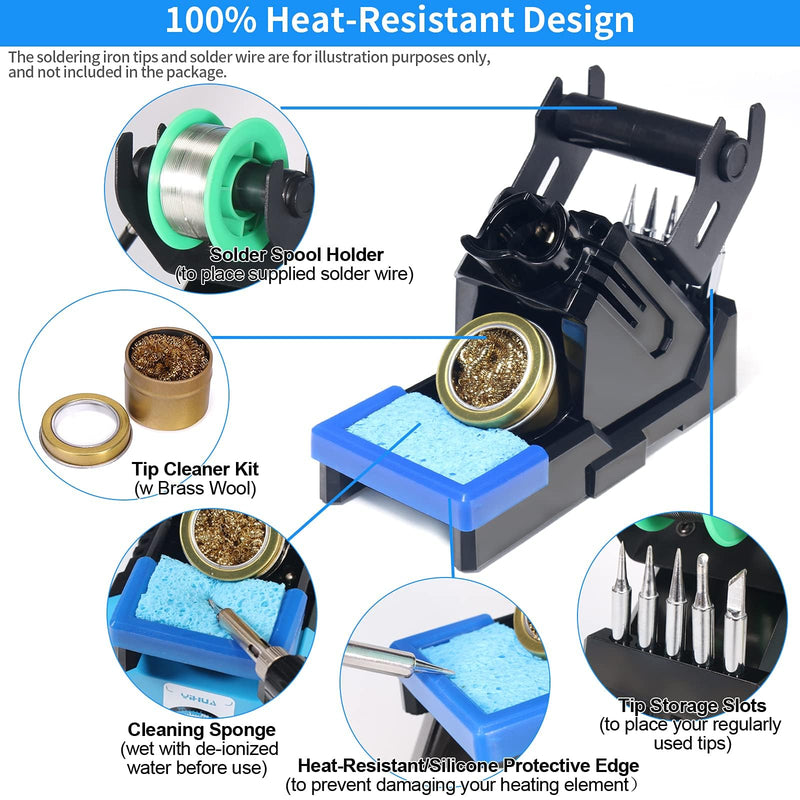 YIHUA X-2 Evolution Advanced Heat-Resistant Soldering Iron Holder & Storage System with Solder Spool Holder, Brass Wool Tip Cleaner, Cleaning Sponge, Protective Edge, 5 Integrated Tip Storage Slots