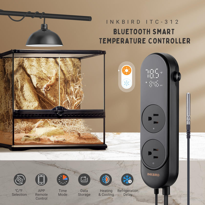 INKBIRD Bluetooth Digital Temperature Controller 1200W Heating Cooling 2-Stage Outlet Thermostat Controller Plug for Reptiles Aquarium Homebrew Breeding Fermenter
