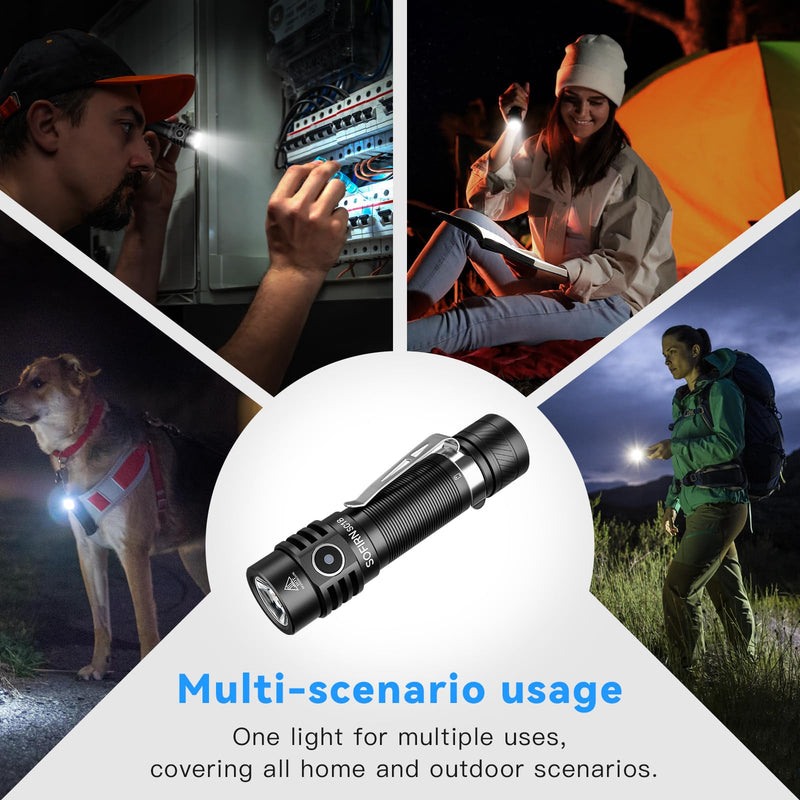 sofirn SC18 Rechargeable Flashlight 1800 High Lumens, Super Bright EDC Pocket Light with USB-C Charging, IP68 Waterproof Handheld Flashlight for Camping, Hiking, Dog Walking & Emergency