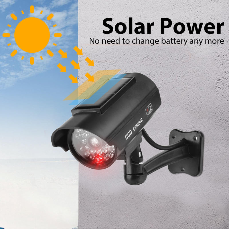 Solar Powered Fake Security Camera, Easy to Install with Red Light LED Light Flashing and Warning for Indoor/Outdoor