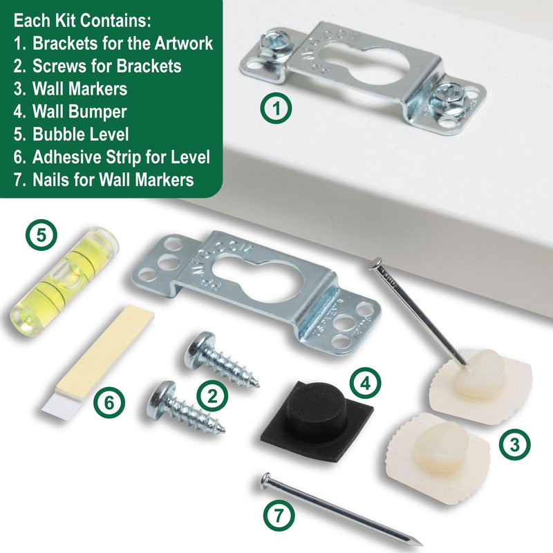 Fletcher® Picture Perfect No-Wire Hanging Kit | Keeps Frames Level with Flush Mount Hardware for Wall Art, Mirrors & Signs | Supports up to 50lbs. | 25 Kit Bulk Pack