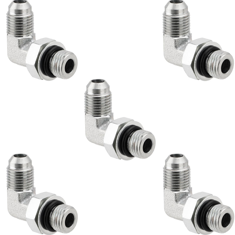 5 Pack 90 Degree Elbow Hydraulic Hose Fittings: 3/8" JIC 37° Male x #6 SAE/ORB Male, Hydraulic End Connectors with Protection Cover 3/8" JIC Male x 3/8" ORB Male-5 Pack