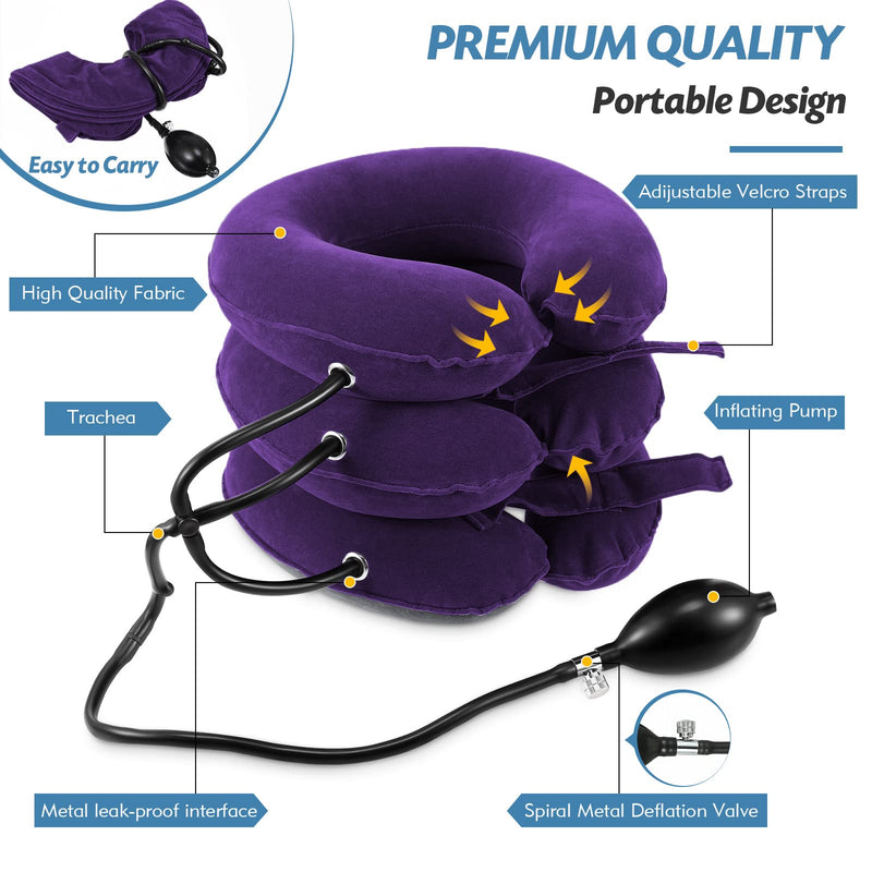 Neck Stretcher, Neck Traction Device, Cervical Traction Device, Neck Pain Relief, Adjustable Inflatable Neck Brace & Neck Stretcher Cervical Traction, Neck Decompression Home Use (Purple) Purple