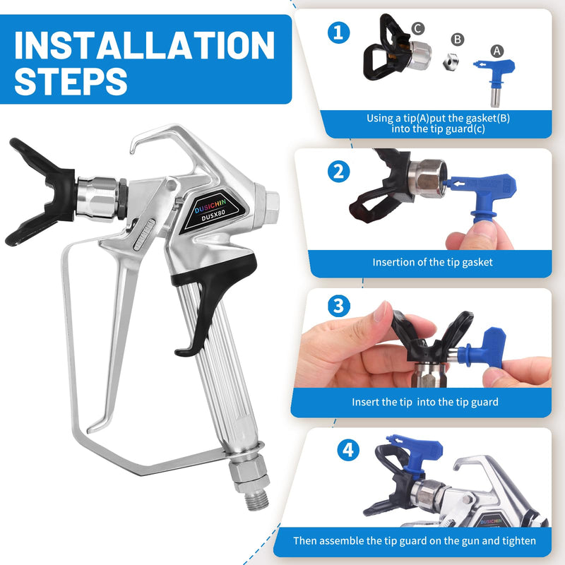 DUSICHIN Airless Paint Primer Spray Gun High Pressure 3600PSI Reversible 517 Tip Guard Swivel Joint 10 inches Extension Airless Paint Sprayer Accessories for Graco Titan Airless Paint Sprayer DUSX80