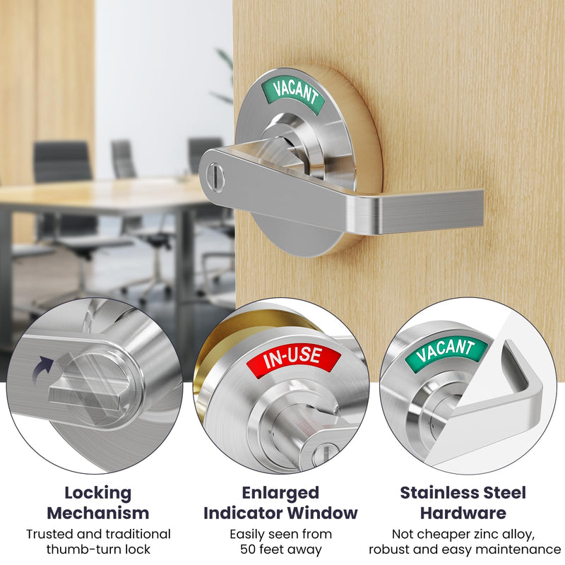 Privacy Indicator Lock Inuse or Vacant, Occupied Door Handle, Bathroom Lever Lock, ANSI Grade2 Commercial Grade, Perfect for Office Buildings, Warehouse,Bars,Gyms,Restaurant Satin Chrome