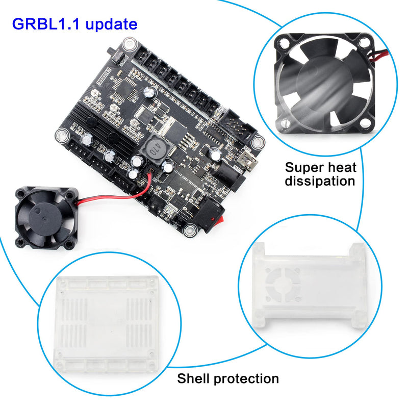 RATTMMOTOR 3-Axis Update GRBL 1.1f CNC Controller with Emergency and Limit Switch Fuction, CNC Router Engraver Machine GRBL Controller Board with Fan Cooling for CNC Wood Router Machine Black