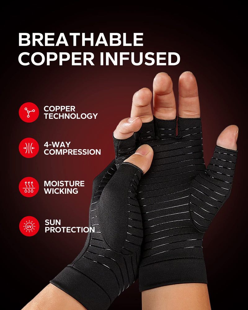BraceBull Arthritis Gloves (1 Pair), Copper Infused Fingerless Compression Gloves, RSI and Relieve Hand Pain for Women & Men Medium
