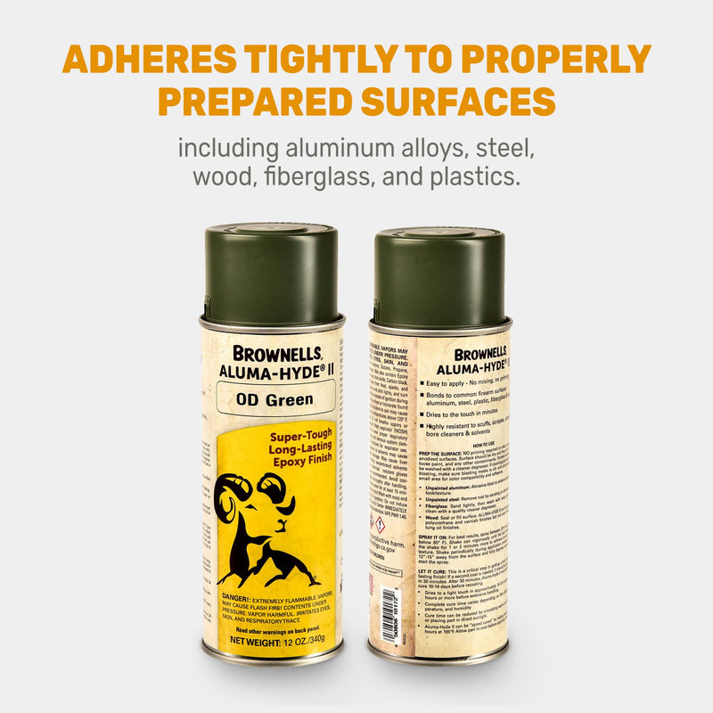 Brownells Aluma-Hyde II Epoxy Based Firearm Finish Spray Coating Protection Paint, Aerosol Can, 12 oz. (340g) OD Green