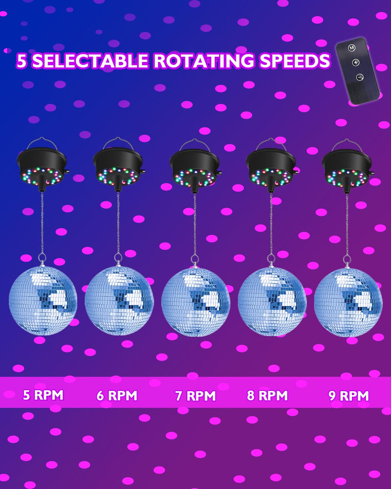 Disco Ball Motor with Lights with Remote, Palujorty 5 RPM-9 RPM 24 LED Mirror Ball Motor with Lights for 4" 6" 8" 12" Balls for Party(USB/Battery Powered) disco ball motor with remote