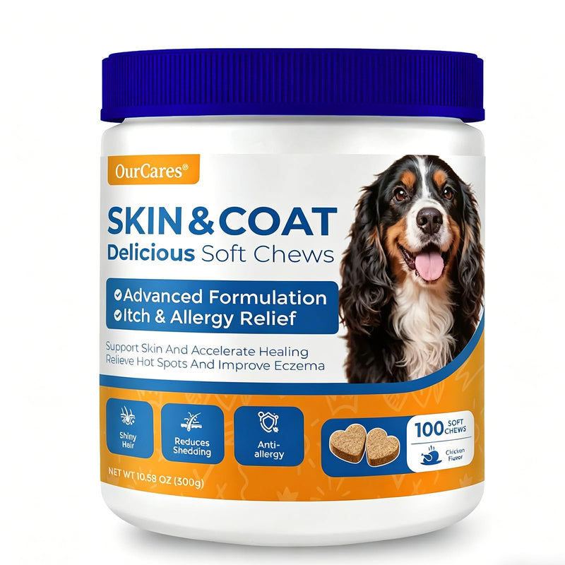 Omega 3 Fish Oil Soft Chews for Dogs — Allergy & Itch Relief, Skin and Coat Supplement for Shedding, Dry Skin, Hot Spots — EPA DHA, Wild Alaskan Salmon Oil — Chicken Flavor, 120 Count 100 Chews*1