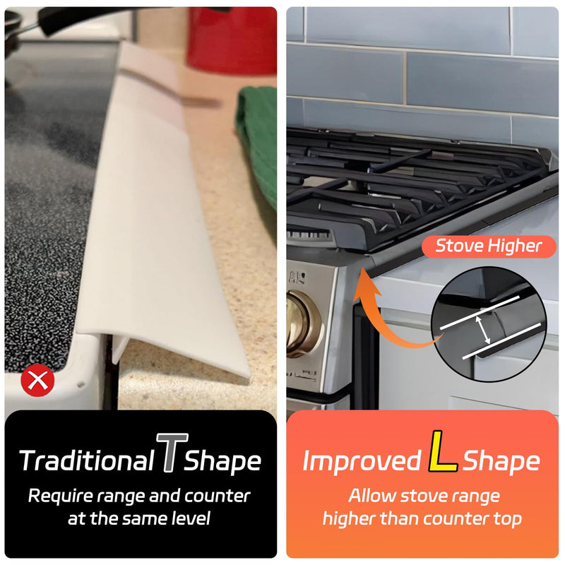 Stainless Steel Stove Counter Gap Cover (2 Pack), Stove Guard, Stove Gap Filler for Kitchen, Range Trim Kit, Easy Clean with Heat Resistant, Adjustable Length 13.8” to 27.6” Black