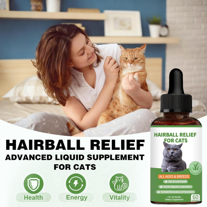 Hairball Treatment for Cats - Cat Hairball Remedy - Supports Skin & Coat, Digestion, Cat Furball Treatment, Helps Eliminate and Prevent Hairballs for Indoor Cats and Kittens(Cat Grass Flavor) Cat Grass