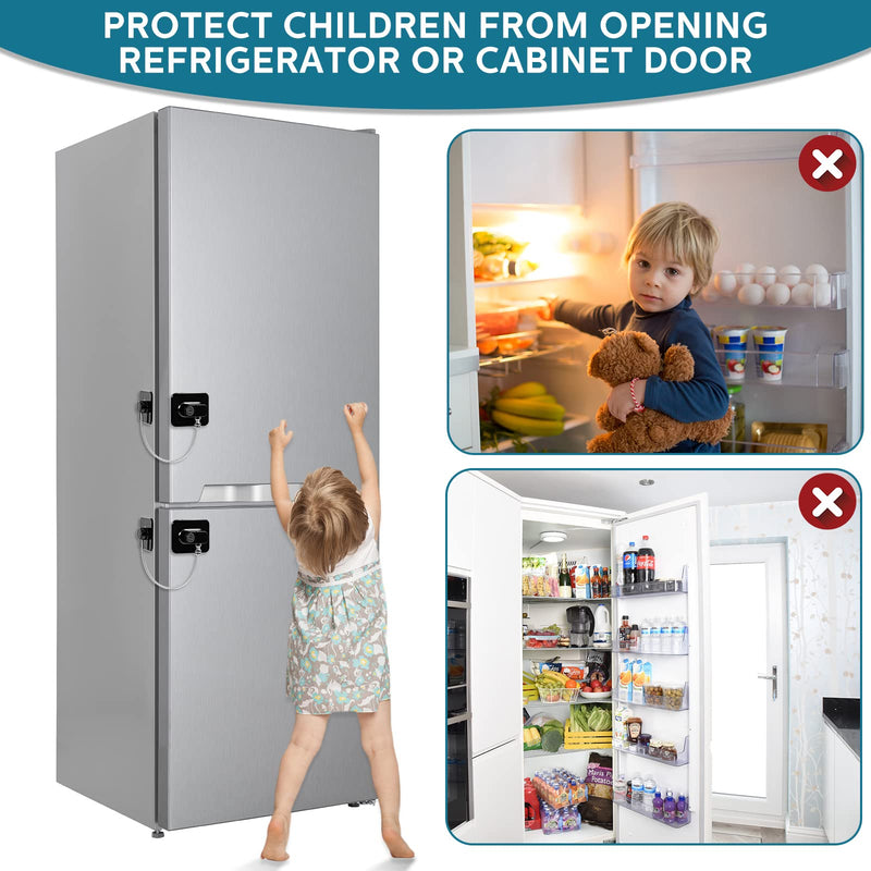 12 Pack Refrigerator Lock with 12 Keys Fridge Locks Combination Adhesive Child Safety Cabinet Freezer Door Lock Adult File Drawer Kitchen Appliance Furniture Closet(Black) Black