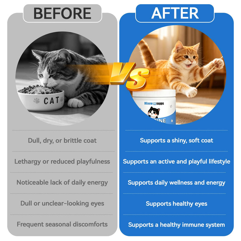 Taurine Powder for Cats, Boost Energy & Vitality, Improves Hair Health, Immune Support, with Dosing Spoon, Easy to Mix in Food, 200g