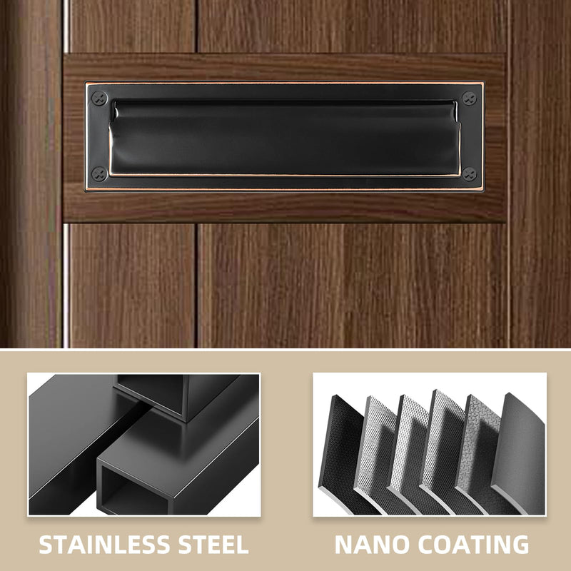 Mail Slot Matte Black,13Inch Stainless Steel Mail Slot Cover for Front Door.Mailbox Door Replacement for Wall,13"×3.7" (Oil Rubbed Bronze, 10Inch) Oil Rubbed Bronze