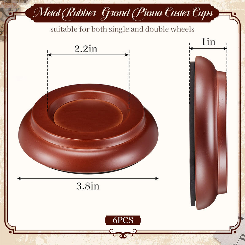 6 Pcs 2.2" Piano Caster Cups, Wooden Caster Cups for Hardwood Floors, Upright Piano Floor Protectors, Non-Slip Felt Bottom Leg Pads for Furniture(Brown) Brown