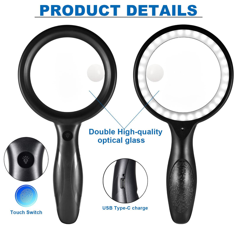 Magnifying Glass with Light, 30x 60x Magnifying Glass for Reading Lighted - 33 LEDs Magnifying Glass Magnifier Magnifier with Light Black