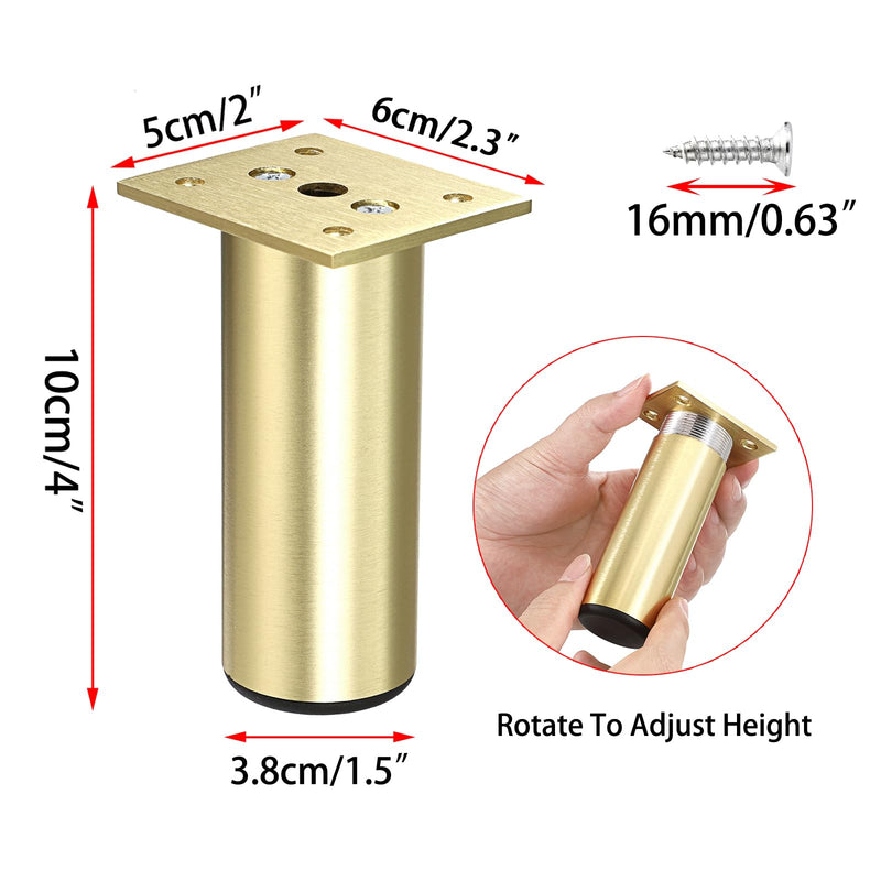 Sumnacon 4PCS Aluminium Alloy Furniture Legs - Round Adjustable Sofa Legs Furniture Cabinet Legs, 4 Inch Funiture Feet for Cabinet Desk Table Chair Sofa Bed, Gold 4 Inch/10cm Height - NewNest Australia