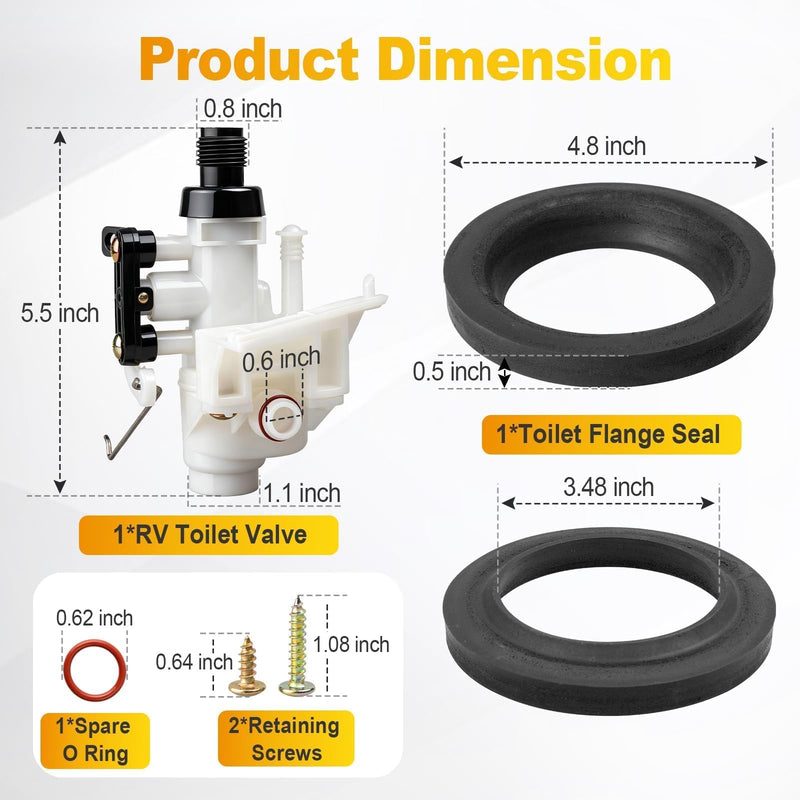 Oyviny 31705 31688 31835 31687 RV Toilet Water Valve Kit Fit for Thetford Aqua-Magic V High and Low Models Freeze Resistance & Leakage Resistance RV Toilet Part with Flange Seal Solve Leakage Problem