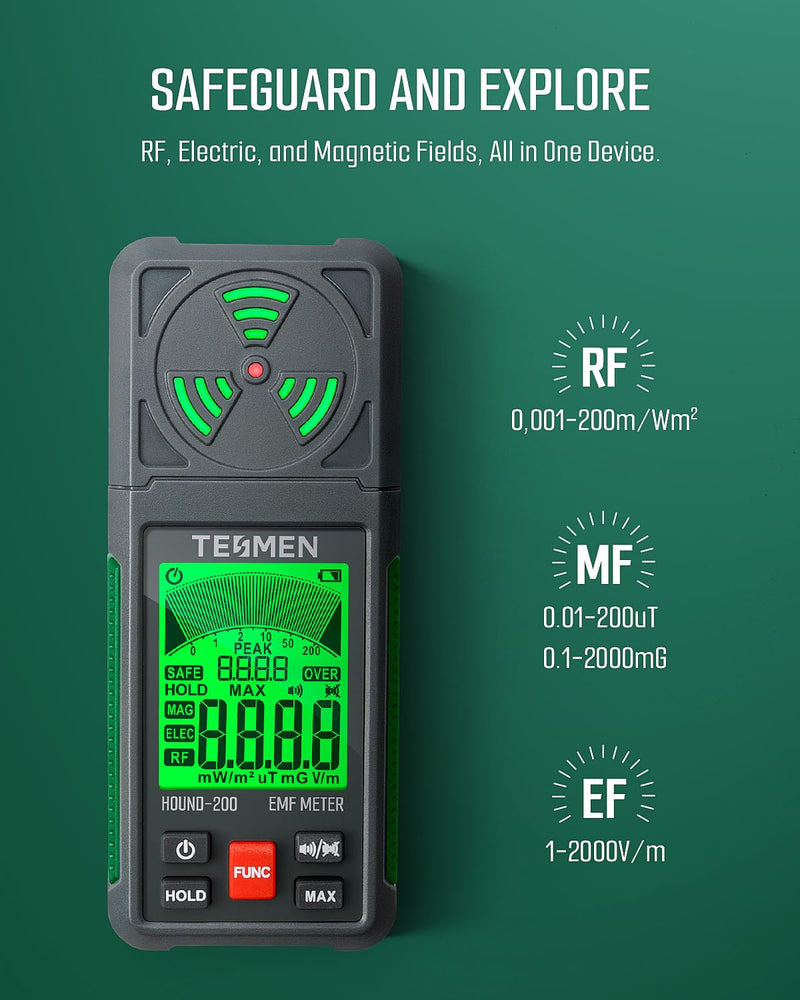 TESMEN TM-510 Digital Multimeter & Hound-200 EMF Detector, 3-in-1 Electromagnetic Field Detector and 4000-Count Smart Auto-Ranging Voltmeter with NCV Function