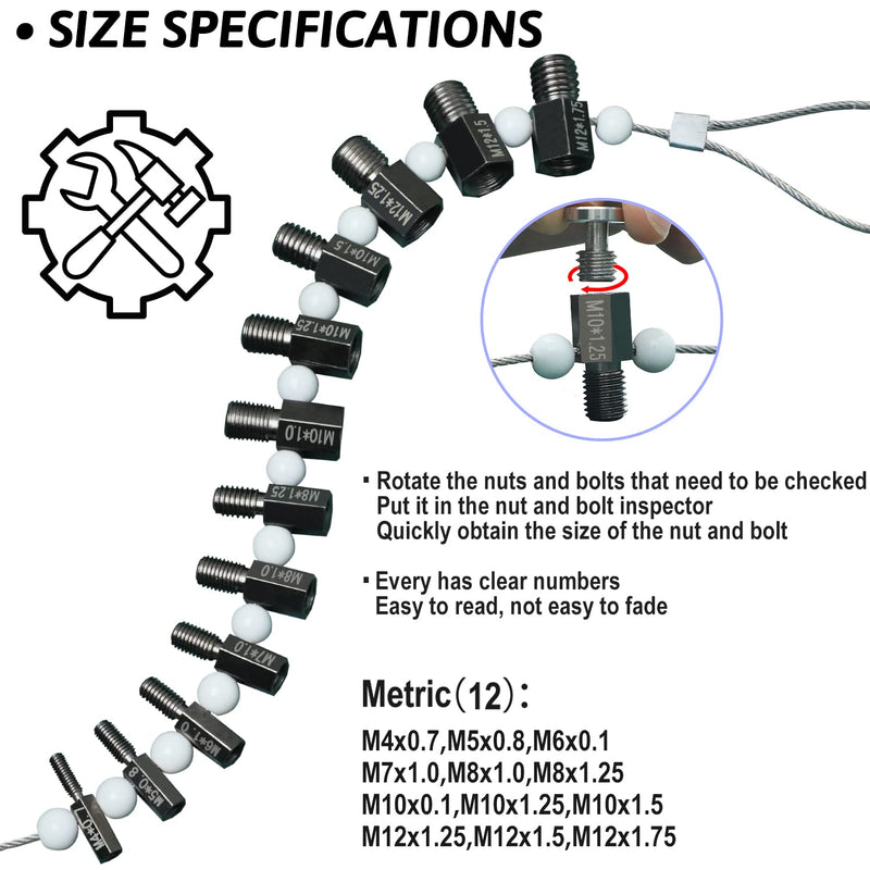 Nut & Bolt Thread Checker (Complete SAE/Inch and Metric Set) - 26 Male/Female Gauges - 14 Inch & 12 Metric - Quickly Checking Nuts and Bolts Inch or Metric and Verifying The Size and Thread Pitch