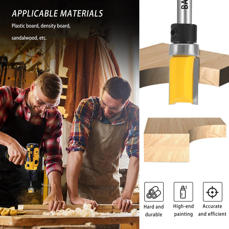 BAYTORY Professional Pattern Flush Trim Router Bit Set with 1/4 inch Shank, 4Pcs 1/2" Cutting Diameter Carbide Bits with Top Bearing Prevent Tear-Out, Template Guide Woodworking Milling Cutter Tool 1/2" Cut Dia.