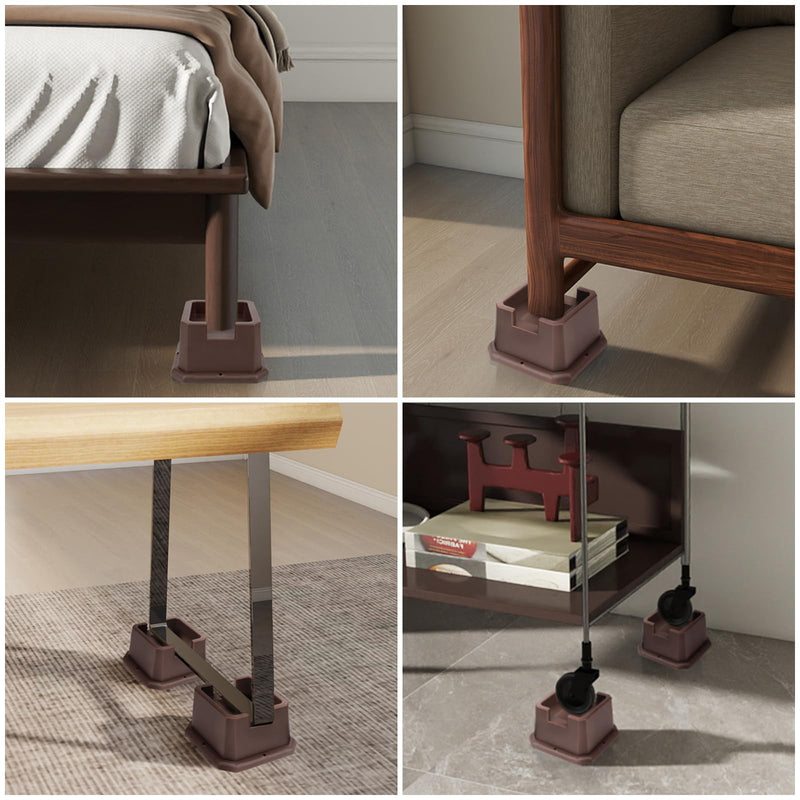 Adjustable Bed Furniture Risers Elevation in Heights Heavy Duty Risers for Both Posts and Wheels of Furniture Sofa Bed Couch Table (Brown 4 Pack, 2 Inch) Brown 4 Pack