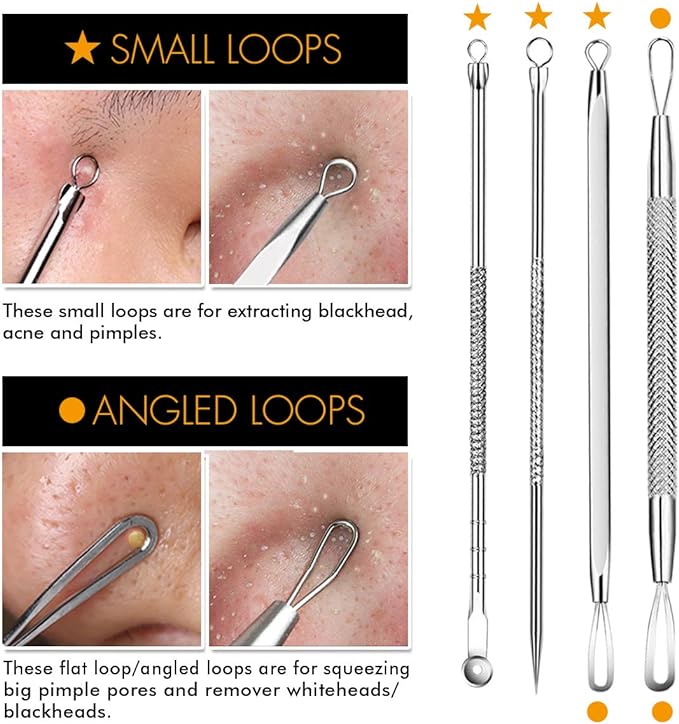 TailaiMei 7 Piece Pore Blackhead Removal Kit - 7 Pieces Metal Case and Risk Free Nose Face Skin Removal Wound Whitehead Popping Acne Treatment Acne Extraction Tool Set - NewNest Australia