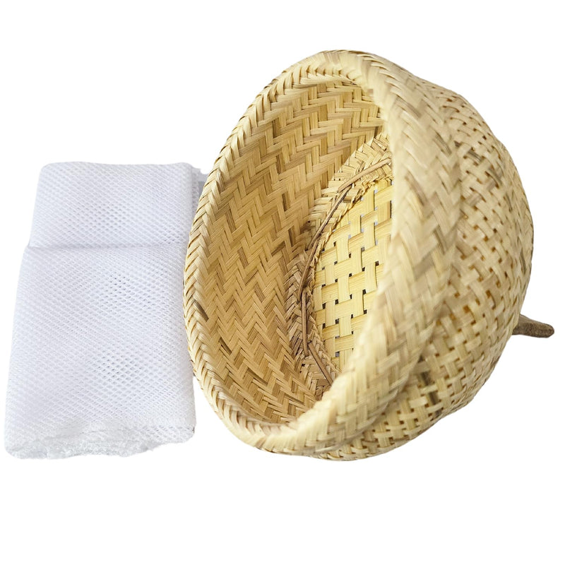 Bamboo Sticky Rice Steamer Basket with Cheesecloth – Thai Traditional Rice Cooker for Electric Pot | Food-Safe Handwoven Basket 6” Diameter – Includes 2 Filter Cloths |