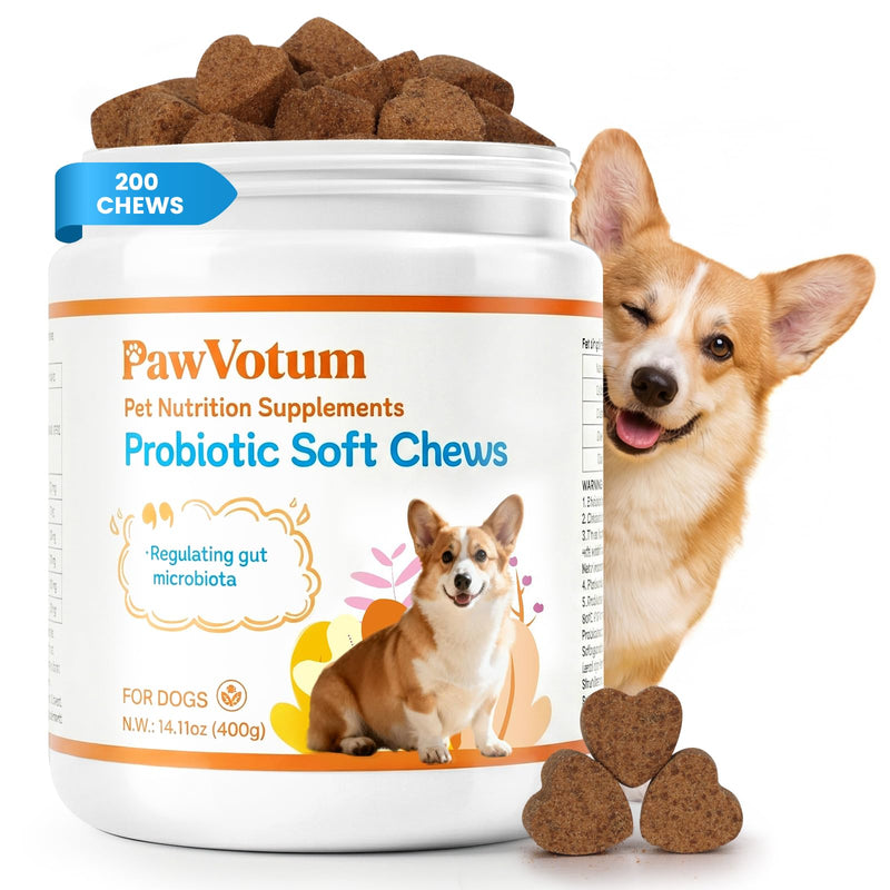 Probiotics for Dogs, Dog Probiotics for Digestive Health, with Vitamins and Fiber, for Gut and Upset Stomach, 200 Chews Supplement