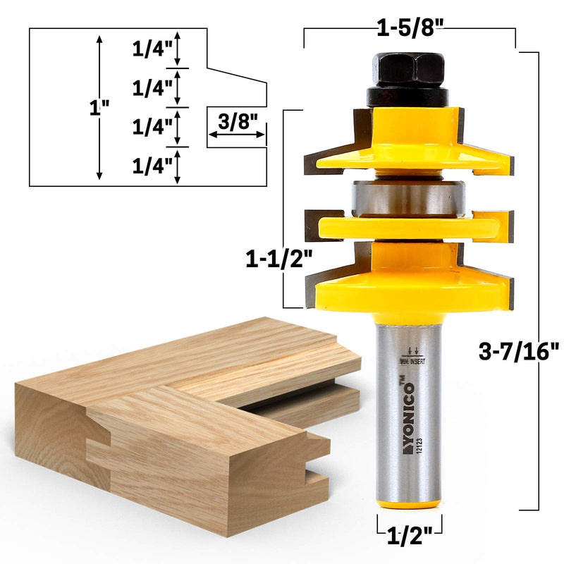 YONICO Stile and Rail Router Bit Set Cabinet - Stacked Carbide Cabinet Door Router Bits 1/2 Shank- Bevel Router Bit Design, 12123 (1 PC) Bevel - 1/2" Shank