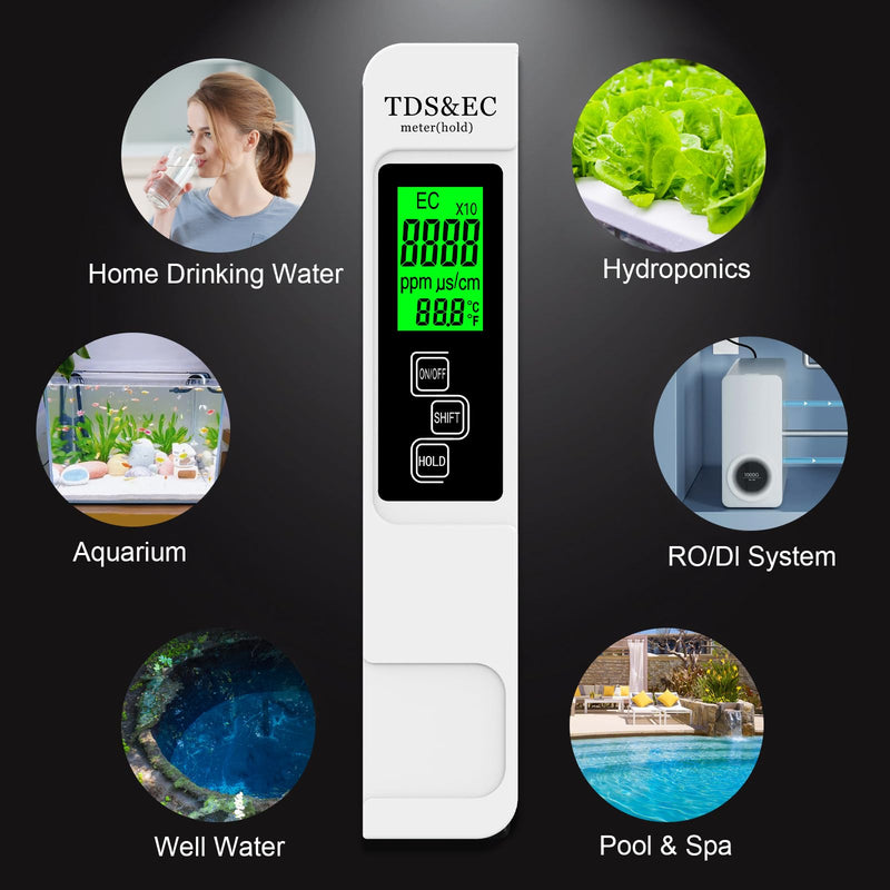 Most Accurate So Far 4-in-1 Instant Read TDS Meter - Measures TDS, EC, & Temperature (°C/°F) - Digital Water Testing Kit for Tap, Well, Pool, Hydroponics, Aquarium, RO/DI System White