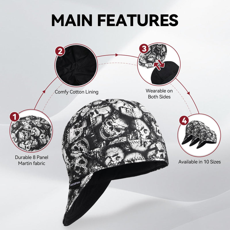 ARCCAPTAIN Reversible Welding Caps, 8 Panel Protective Welding Cap, 10 oz Fireproof Cotton Comforts for Safety and Protection While Welding to Men Women, 7 3/8 Skull
