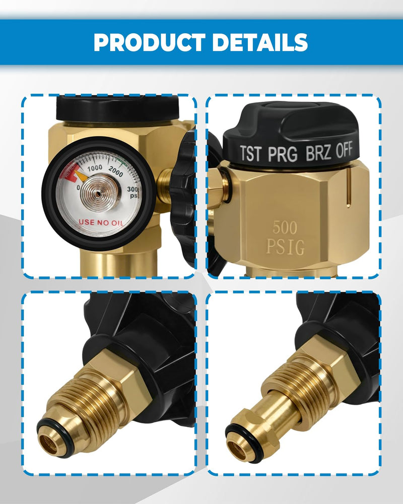 VN-500 Nitrogen Purge Control Valve Regulator w/500 PSI Flow Meter 4-Position Flow Control (TST/PRG/BRZ/OFF) Heavy-Duty Brass Body Hybrid Design Nitrogen Purging Regulator for Leak Testing