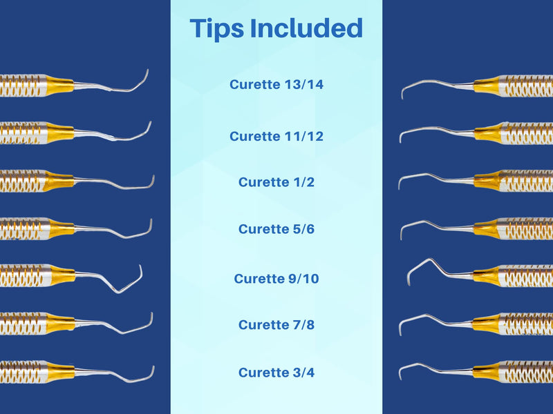 Gracey Curettes Set (7 Pcs) Most Common Sizes Gold Plasma Coated by Wise LINKERS