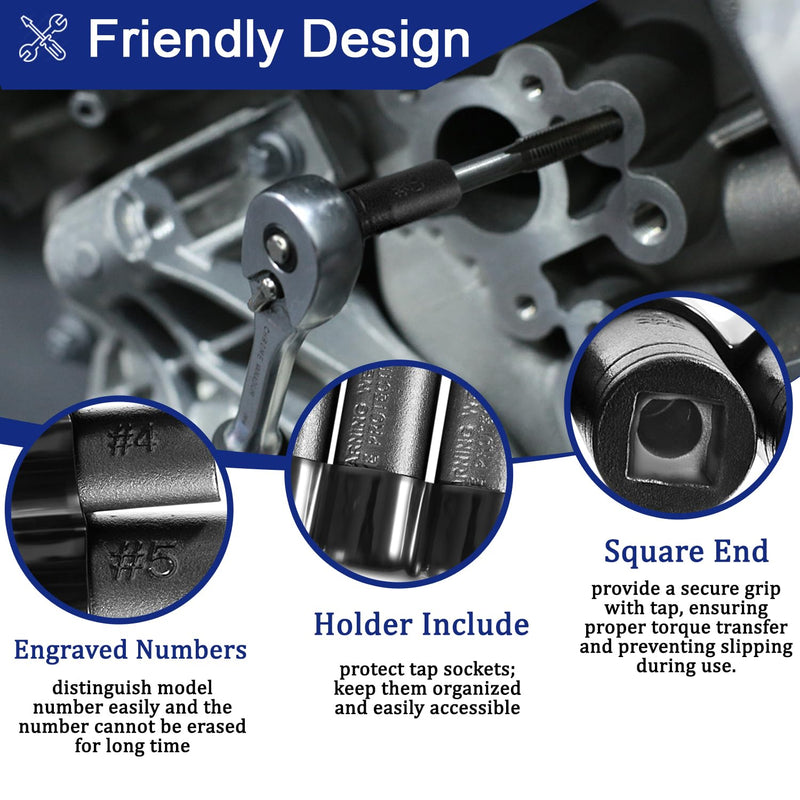 70500 Tap Socket Set Use with 1/4" & 3/8" Drive, Fit Fractional MCTI Standard Tap thru 1/2" & 1/8" NPT taps & Metric Tap thru 12mm Manufactured to MCTI Standard, 8-Piece