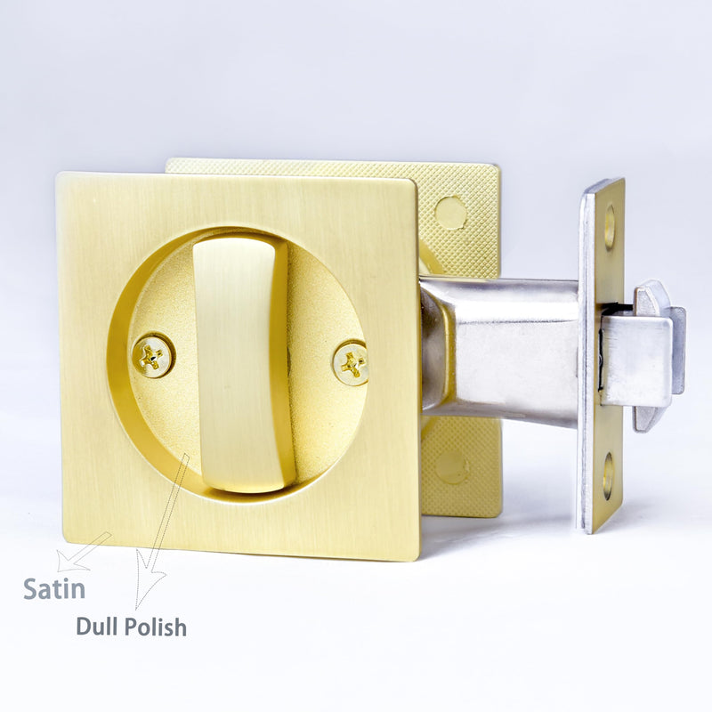 Dontay Keyed Pocket Door Lock,Flush Mount Recessed Knob,2-3/8 inch Backset,Square Bed Bath Hardware Fit Sliding Barn Interior Door Thickness 1-3/8 to 2-3/16 inch(Satin Brass,1) Satin Brass