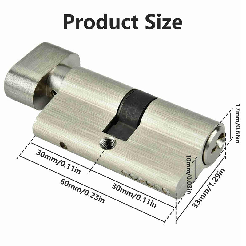 Euro Profile Cylinder Lock Set, 60mm 30/30 Euro Cylinder with 3Pcs Keys, Copper Storm Door Lock Cylinder, Single Open Copper Cylinder for Wooden, Aluminum Doors